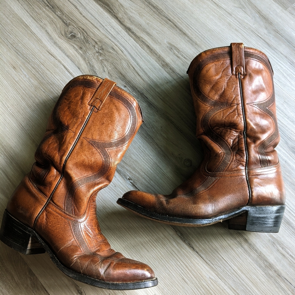 Dan Post Vintage Embossed‎ Leather western cowboy boots sz 9.5D